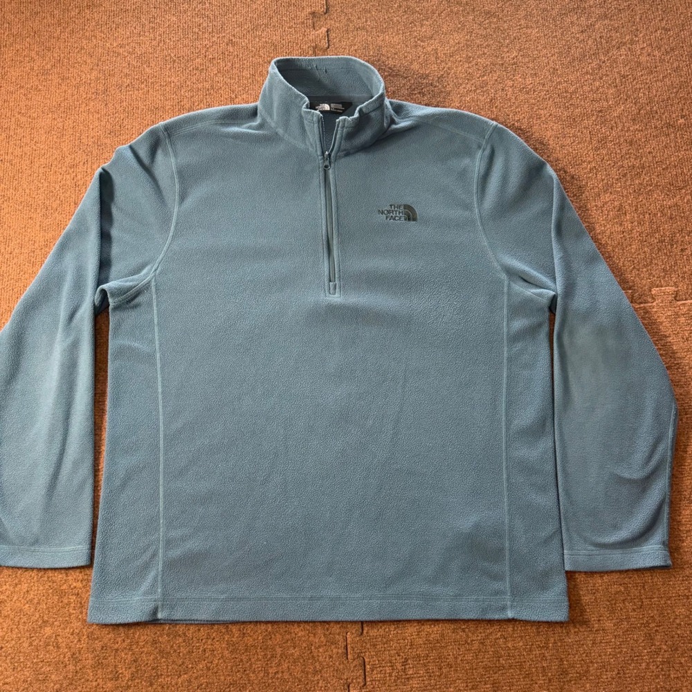 A+ The North Face Mens TKA 100 Glacier 1/4 Zip Fleece‎ Pullover Blue Gray Large